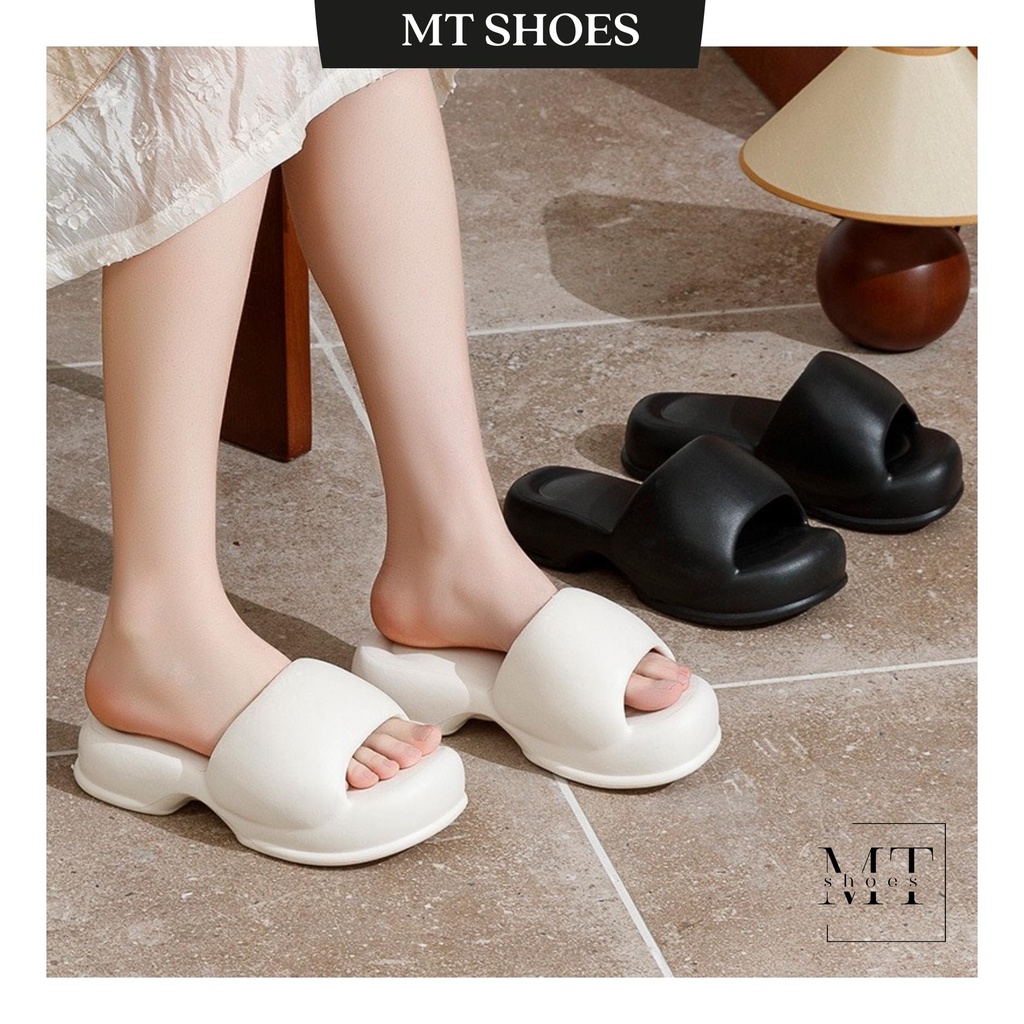 Dép bánh mì quai béo cao 5P chất nhựa đúc nguyên khối hàng QC cao cấp siêu êm chống trơn trượt phong cách Hàn Quốc