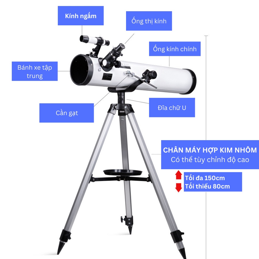 Kính thiên văn Phoenix 76700 ngắm trăng sao, Kính viễn vọng phản xạ độ nét cao dễ dàng mang đi du lịch dã ngoại,Hitechno