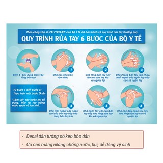 Decal Quy trình rửa tay 6 bước theo tiêu chuẩn bộ y tế kích thước A4 có keo dán mặt sau