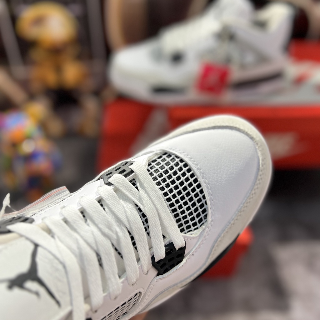 Giày Thể Thao Jordan 4 Off White Retro GS Military Black JD4 Đen Trắng