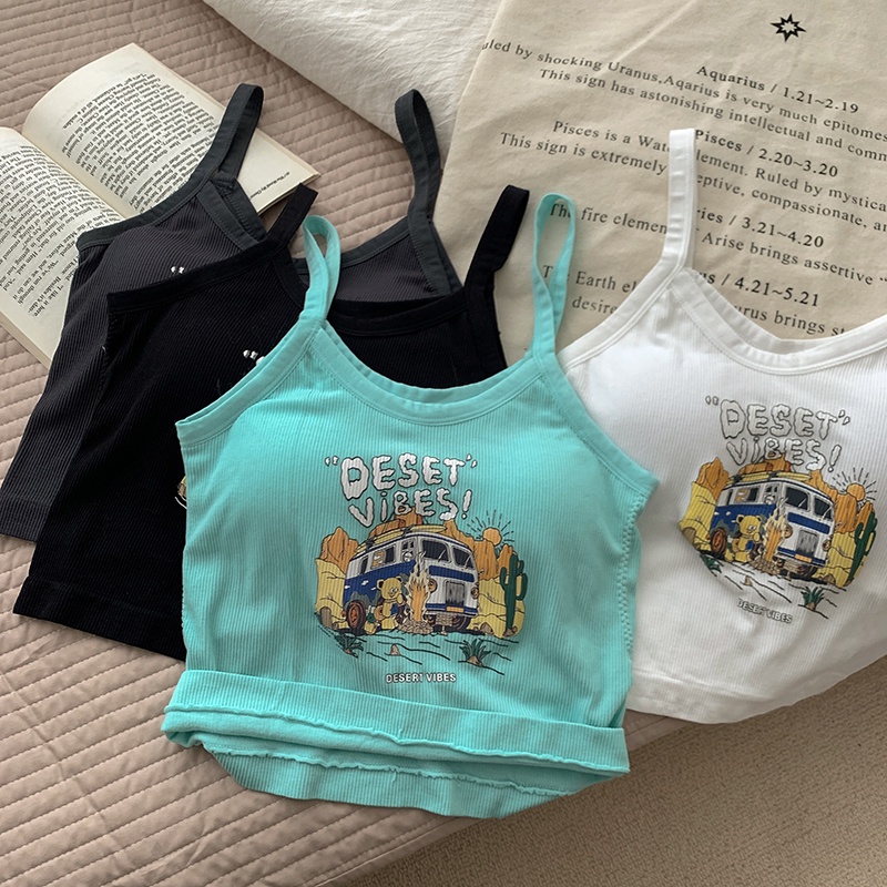 LANJIEXI Áo Croptop Hai Dây In Họa Tiết Thời Trang Quyến Rũ Cho Nữ