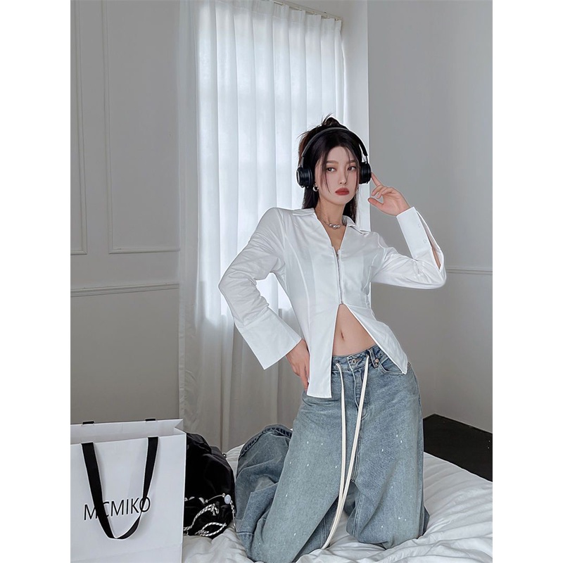 Áo kiểu XINLANYASHE tay dài thời trang Hàn Quốc quyến rũ cho nữ