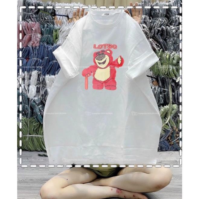 [Rẻ Vô Địch] Áo thun 3158 cotton khô form rộng nam nữ tay lỡ unisex gấu lotso2