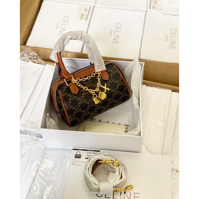 Túi đeo chéo nữ Cel.ine Triomphe Canvas Calfskin Mini Boston Fullbox cho nàng