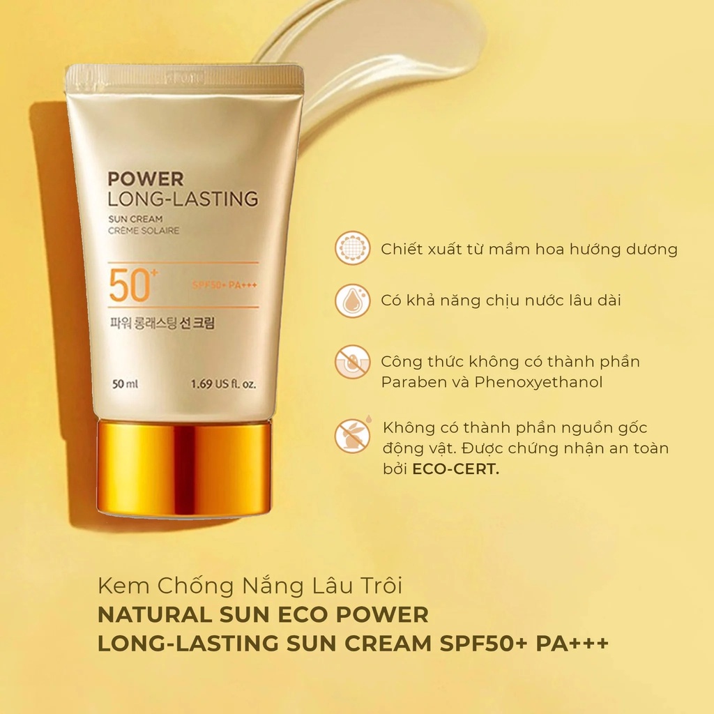 Kem chống nắng đa năng TheFaceShop Natural SunEco Power LongLasting Sun CreamSPF50+ 50ml