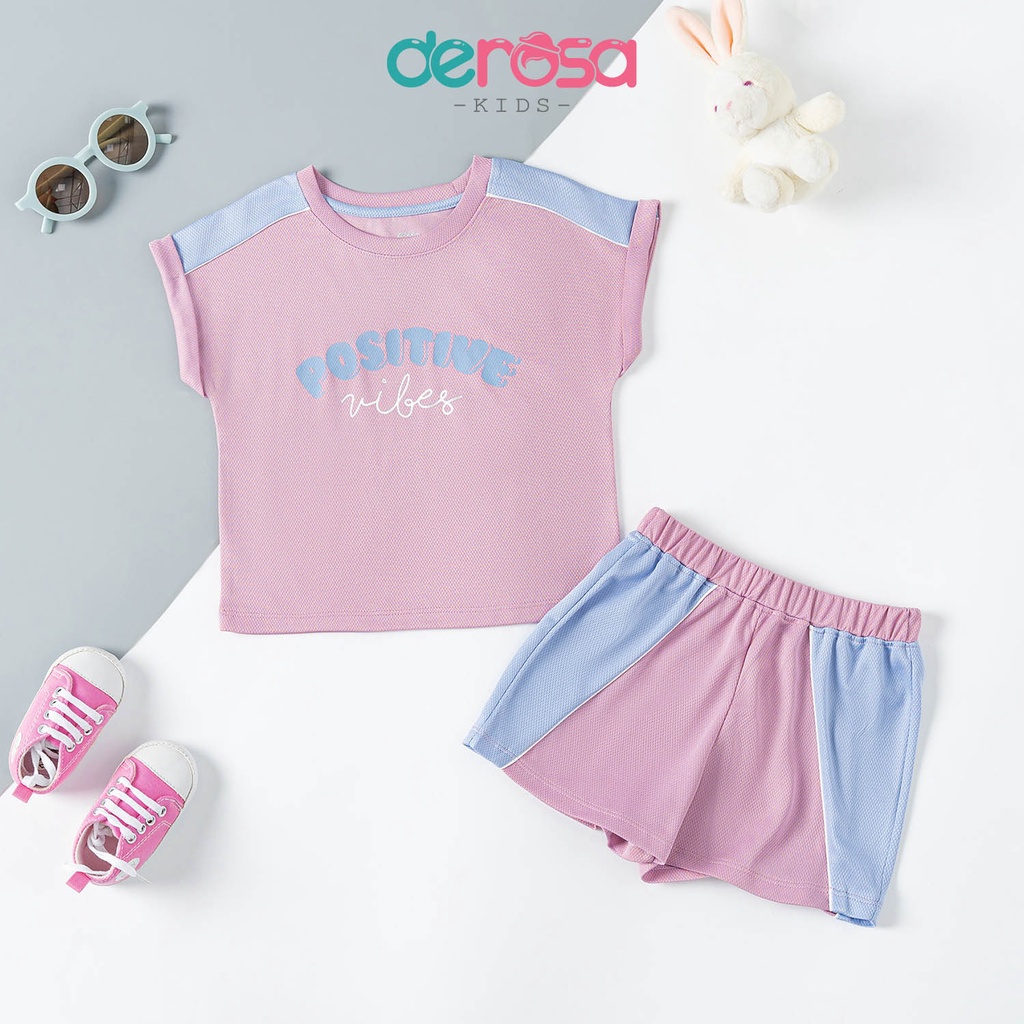 Bộ quần áo cộc tay bé gái DEROSA KIDS kiểu dáng croptop cho bé từ 2 đến 6 tuổi ZSK23-072B