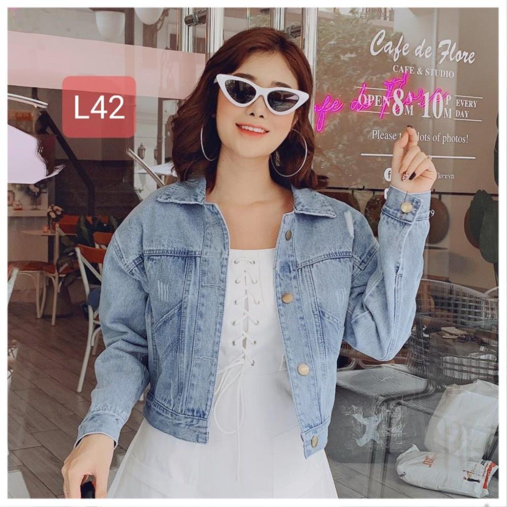 BST Áo Jean Croptop Thiết Kế Tay Dài Áo Bò Mẫu Mới 2022 Ms20