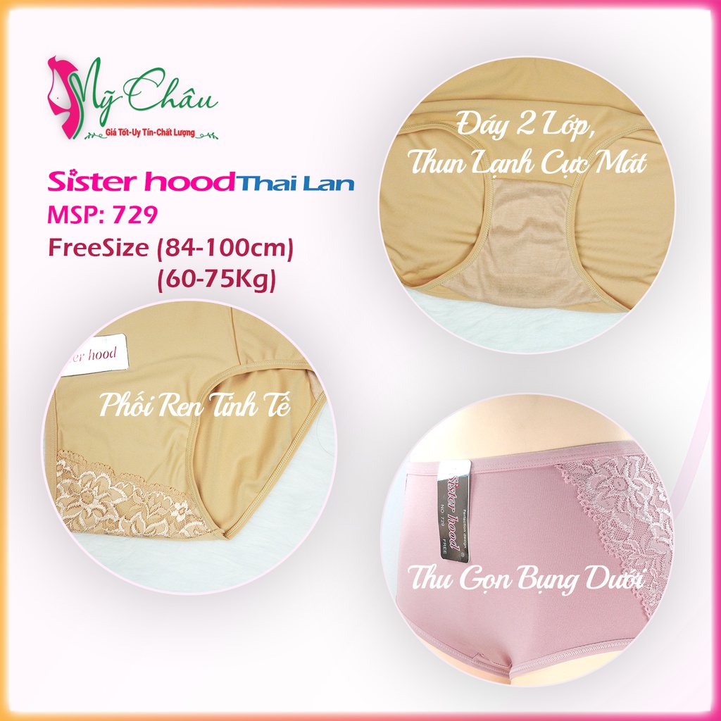 Quần Lót Bigsize Nữ Thái Lan Thun Lạnh Phối Ren Bên Hông Cạp Cao Siêu Bền Sisterhood 729, Mỹ Châu Shop