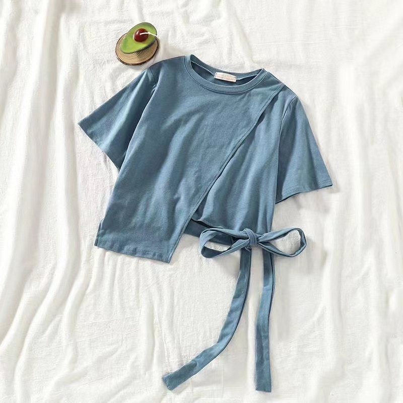 Set Áo Thun Cột Dây + Đầm Yếm Màu Đen Phong Cách Pháp Thời Trang Mùa Hè Cho Nữ
