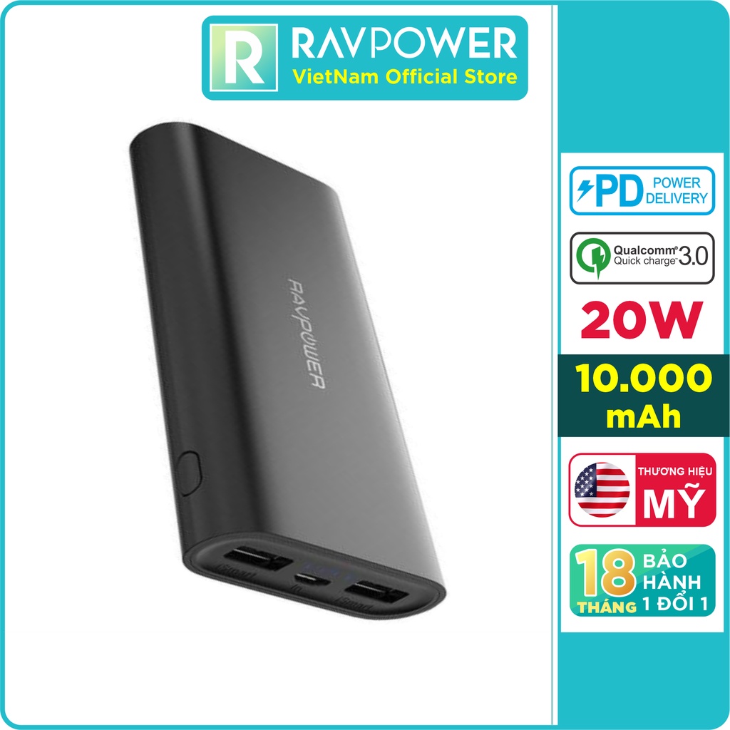 Pin Sạc Dự Phòng 16.750mAh iSmart 2.0, 2 Cổng USB-A Công Suất 22W RAVPower RP-PB010 - Hàng Chính Hãng