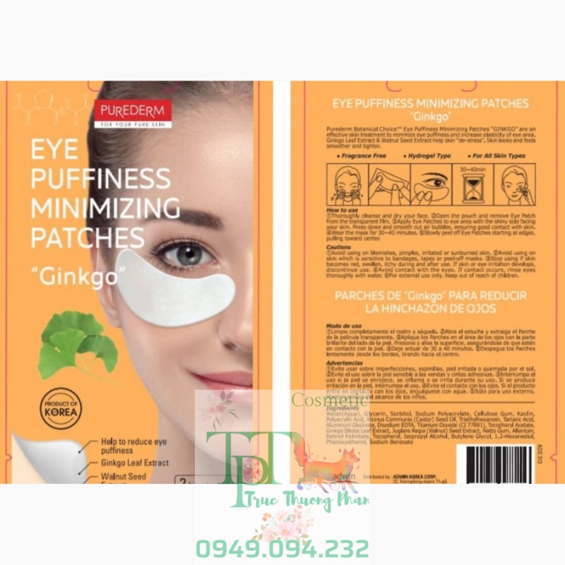 Mặt Nạ Giảm Sưng Bọng Mắt Chiết Xuất Bạch Quả Purederm