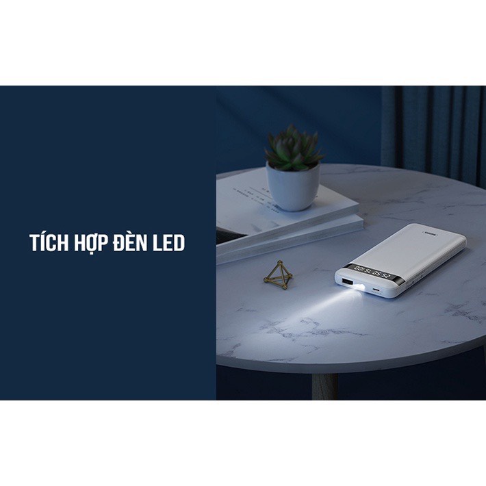 Pin sạc dự phòng đa năng Remax RPP-222 10000mAh 1 cổng USB tích hợp màn hình LED và 4 cáp sạc (Trắng)