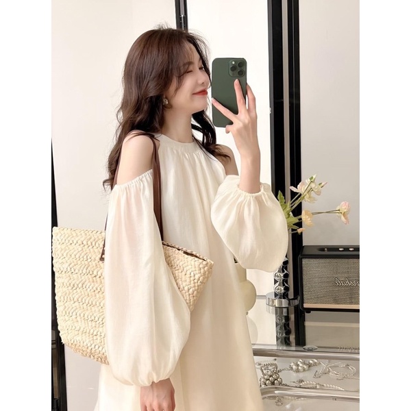 Váy Hở Vai 2 Lớp Xinh , Chất Vải Von Chéo Cực Xịn