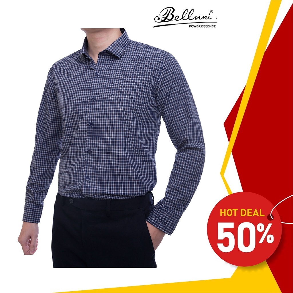 Áo sơ mi nam SlimFit tay dài BELLUNI chất Bamboo chống nhăn kẻ ô sang trọng - ADS.BPS.BE.156.B1