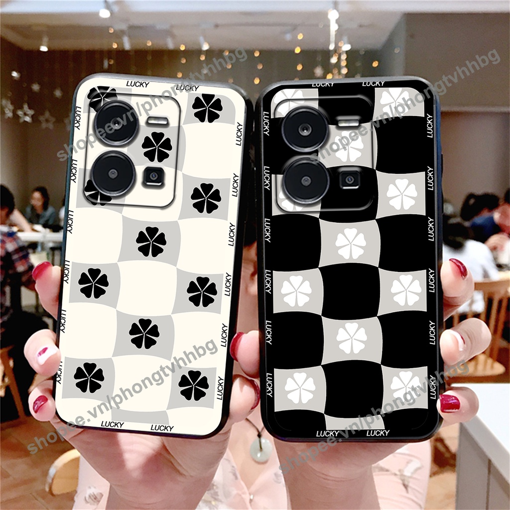 Ốp lưng Vivo Y35 / V25 / V25E hoa caro đen,trắng xanh đẹp đa dạng bền