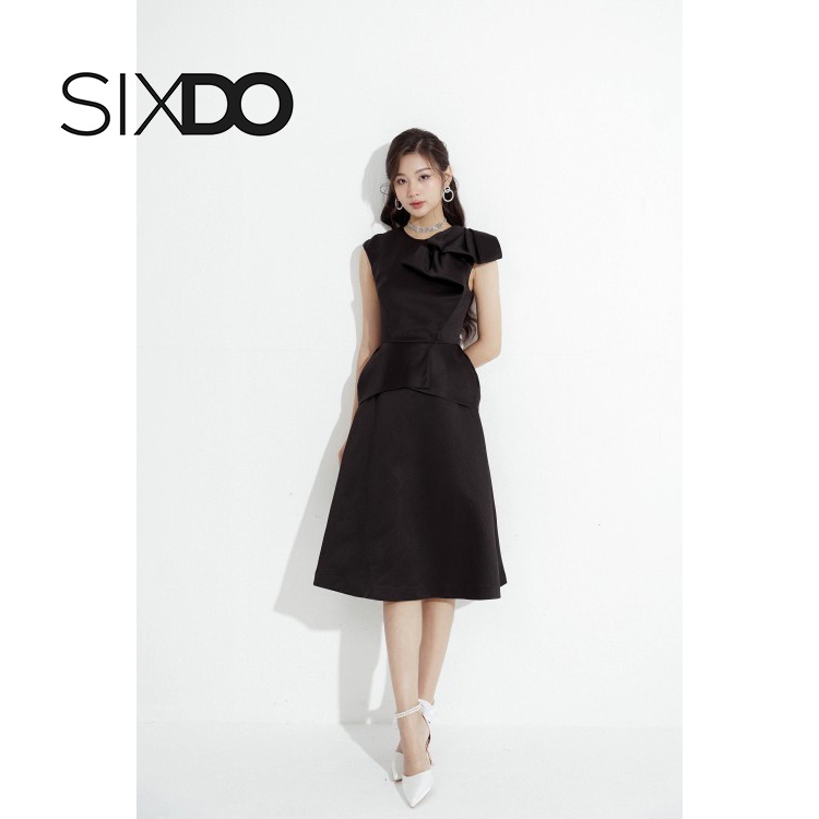 Đầm váy đen phối nơ vai thời trang SIXDO