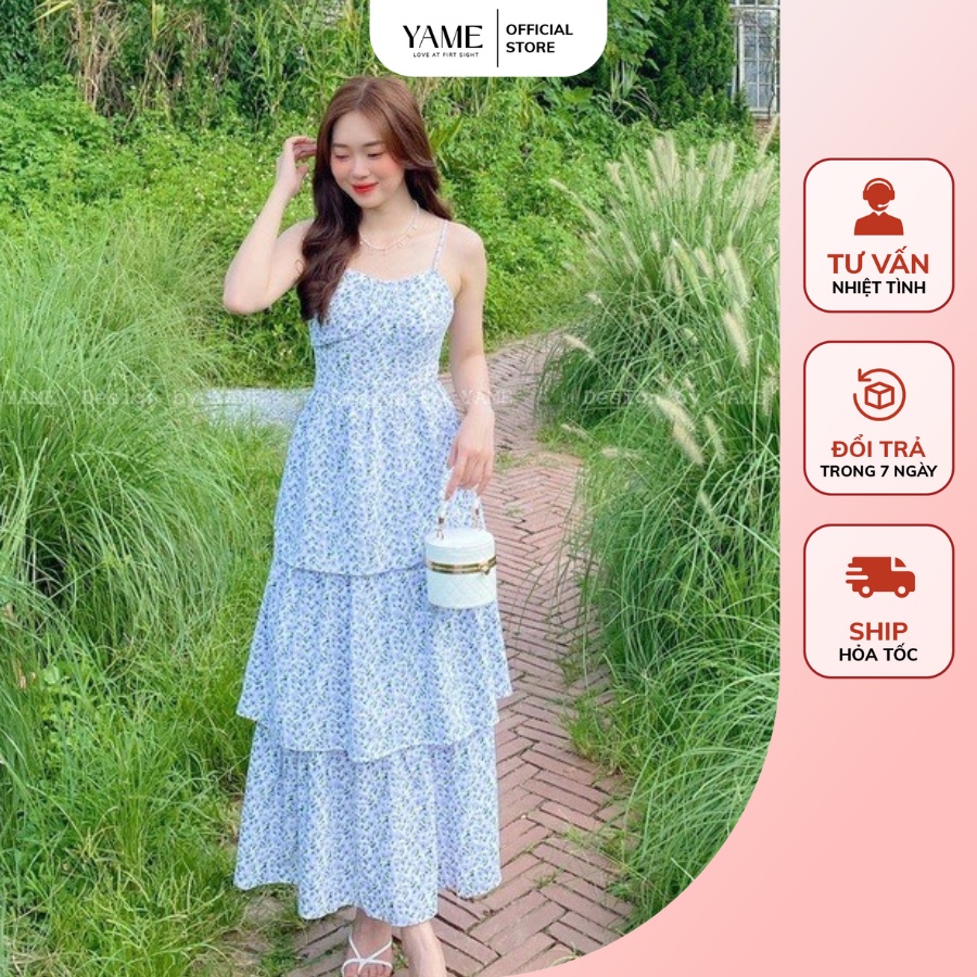 Váy maxi hoa dáng dài đầm đi biển 3 tầng chất vải hoa tằm cao cấp bigsize nữ YAME