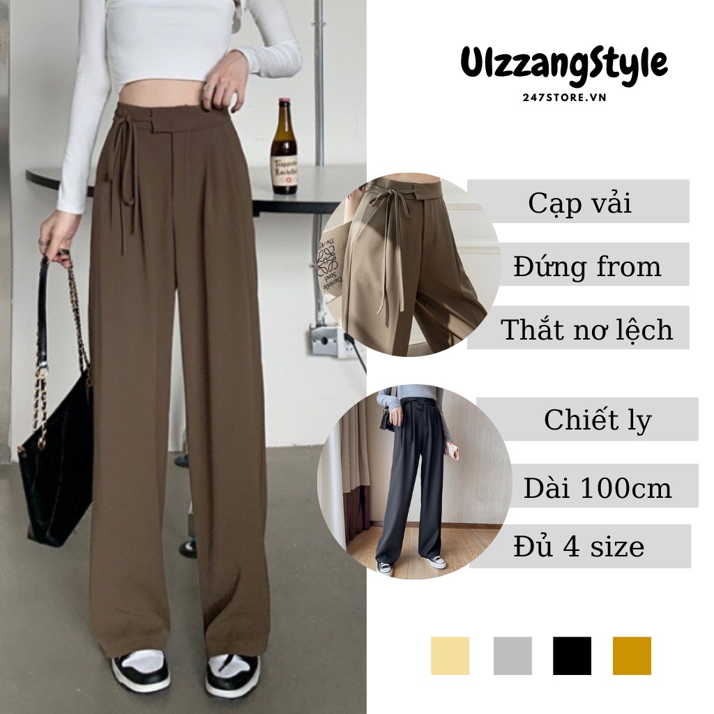 Quần suông ống rộng lưng cao uzzlang, quần tây Hàn Quốc cạp dây cao cấp cách basic công sở QU2