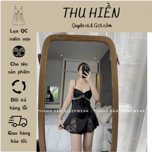 Mã 04 - Váy ngủ lụa nơ ngực sexy- Đầm mặc nhà quyễn rũ gợi cảm- đồ ngủ 2 dây quảng châu cao cấp