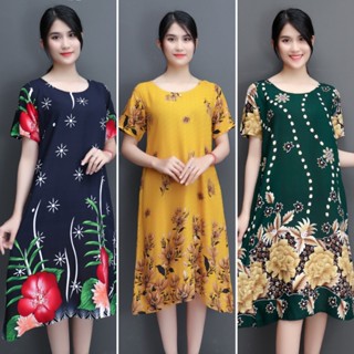 Đầm trung niên mặc nhà cho mẹ mùa hè bigsize - Váy maxi đi biển họa tiết thổ cẩm dáng chữ A chất lanh thái cao cấp VA018