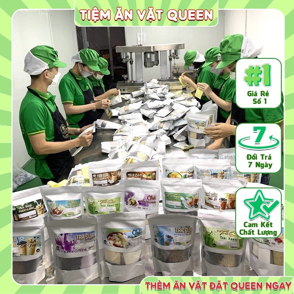 Set trà sữa tự pha 400g-500g tiệm ăn văt Queen trân châu đường đen, kem trứng dừa nướng,milo (kèm công thức) 15-18 ly