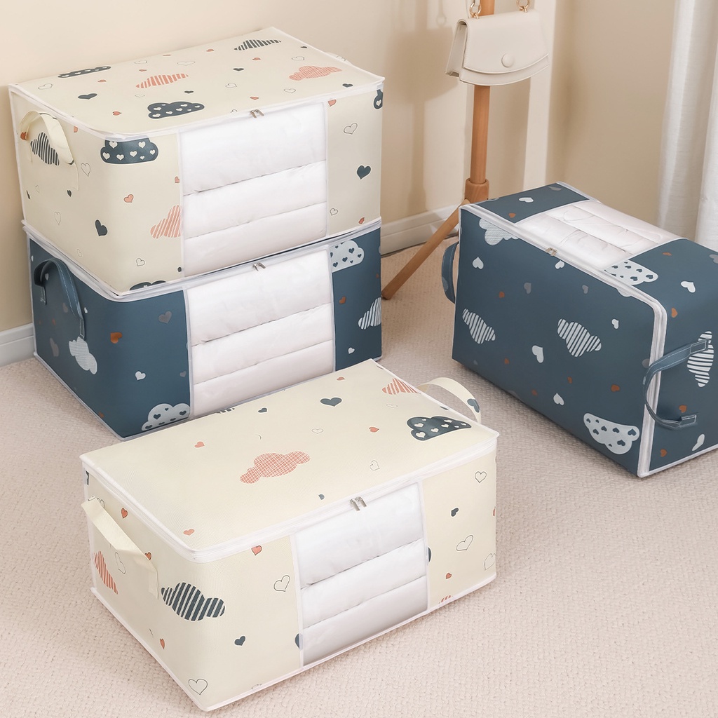 Túi Đựng Quần Áo Chăn Màn Cỡ Lớn 100L Họa Tiết Ziczac, Giỏ Đựng Đồ Đa Năng Gấp Gọn