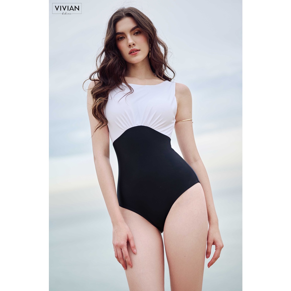 Đồ bơi nữ cao cấp 𝐕𝐈𝐕𝐈𝐀𝐍 dạng một mảnh 3 lỗ, đính nút - Trắng - VS072_WH