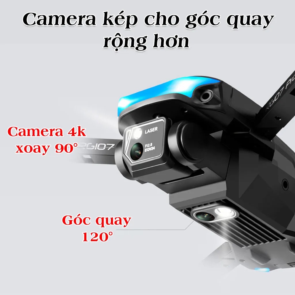 Playcam điều khiển từ xa RG107 / K101 MAX, flycam giá rẻ RG107 có 2 camera 4K có cảm biến chống va chạm, bay xa 2000m
