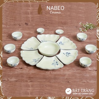 Bộ bát đĩa cúng gia tiên sen cành, bộ hoa mặt trời thắp hương đường kính 45cm 15 chi tiết - gốm sứ bát tràng