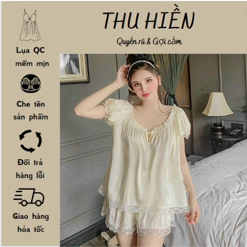 Mã 509 Bộ ngủ cộc tay bánh bèo mùa hè cho nữ- Bộ ngủ pijama mặc nhà quảng châu xinh dễ thương