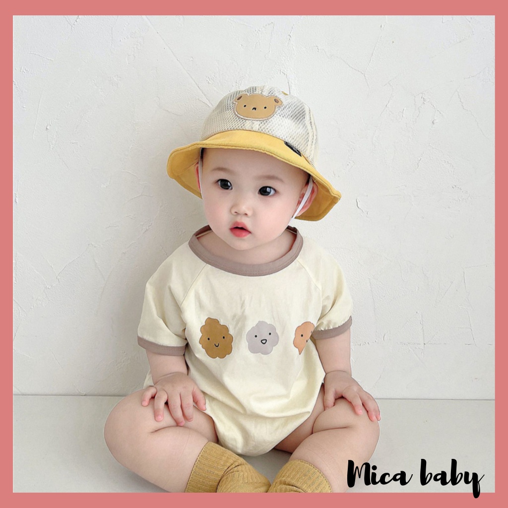 Mũ tai bèo trẻ em, mũ lưới thoáng thêu hình gấu đáng yêu cho bé MH239 Mica baby