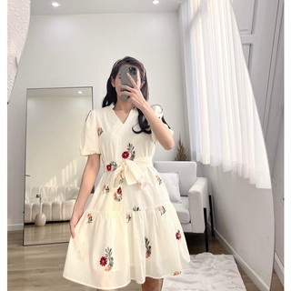 váy thô hoa kèm đai 2 lớp