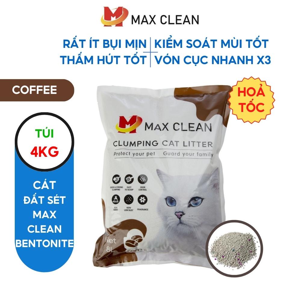 Cát vệ sinh cho mèo Max Clean, Cát đất sét Hương Cafe, siêu vón, ít bụi, khử mùi tốt, 4kg 8 lít - Max Clean