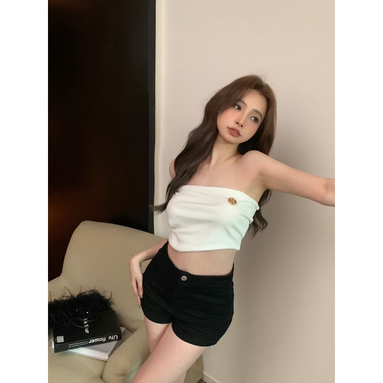 QADCOL Áo Thun Sát Nách Màu Trơn Ôm Ngực Thời Trang Xuân Hè Cho Nữ