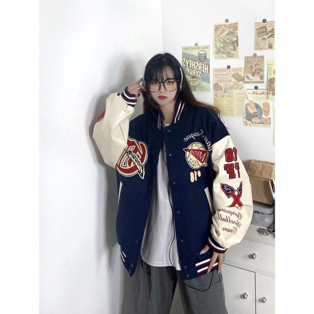 Áo khoác bóng chày Chiefs chất dạ cao cấp phối tay da phong cách retro Mỹ