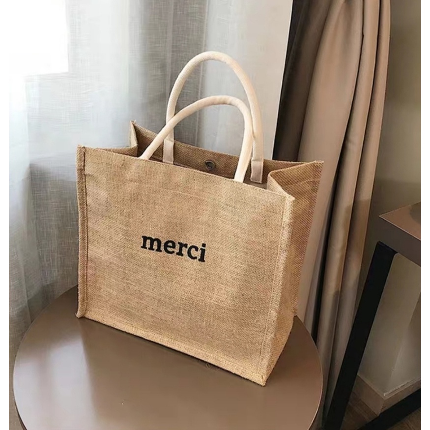 Túi cói thời trang Merci - túi cói đi biển giỏ xách nữ thời trang