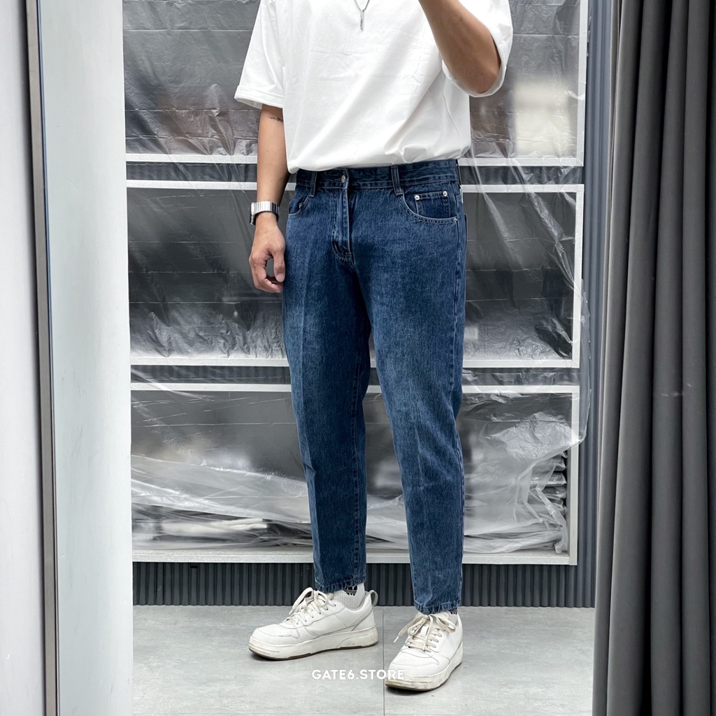 Quần Jean Nam slimfit OW, quần bò trơn vải co giãn chống co chống bạc màu dáng cropped mài - GATE6 - 4916