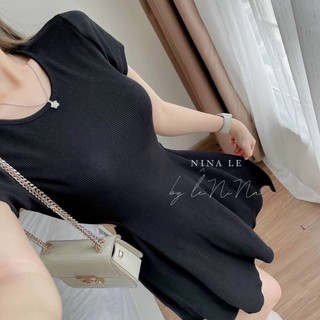 Đầm thun tăm gân xòe đan dây lưng