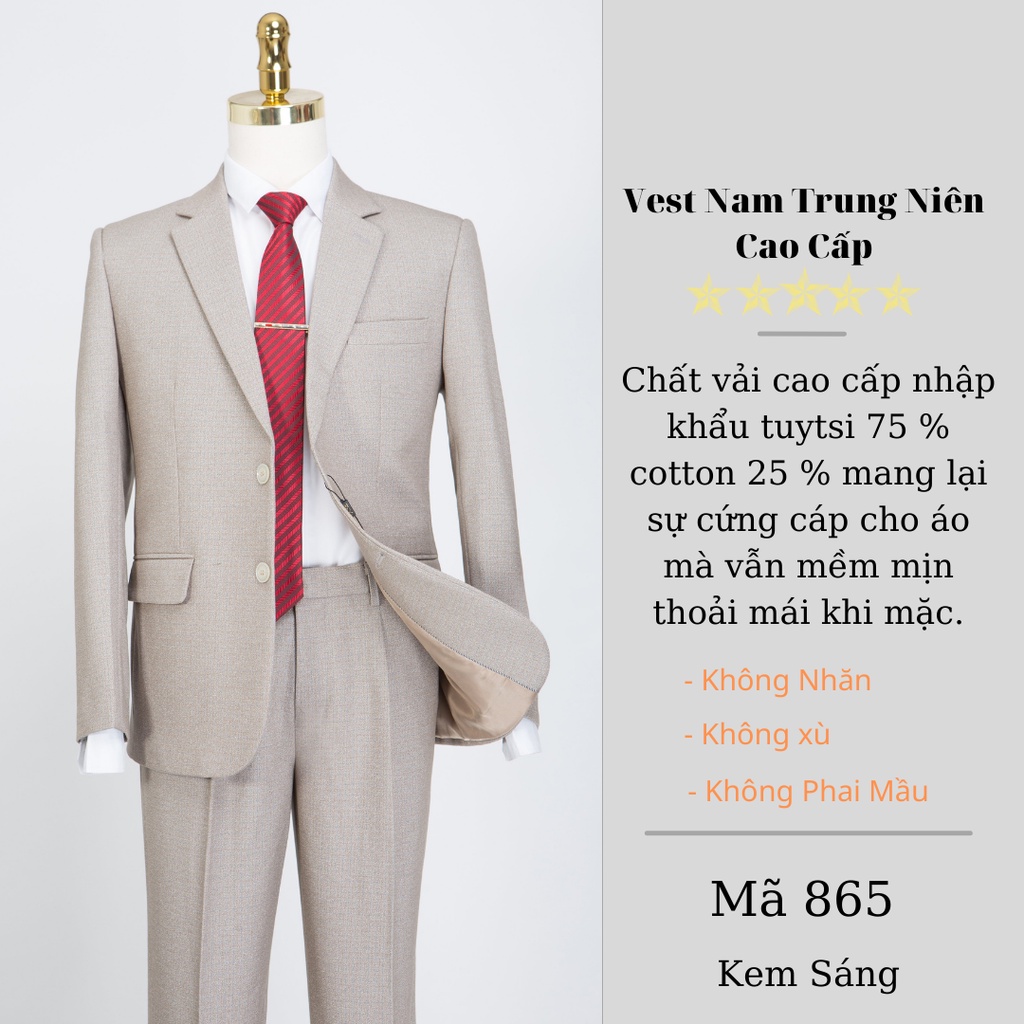 Bộ vest nam trung niên chất liệu tuýt si nhập khẩu ấn độ vest việt tiến thành