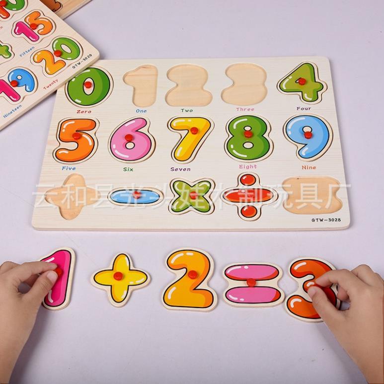 Đồ chơi bảng ghép hình núm gỗ,Bảng Núm Gỗ Ghép Hình,Chữ,Số... cho Bé