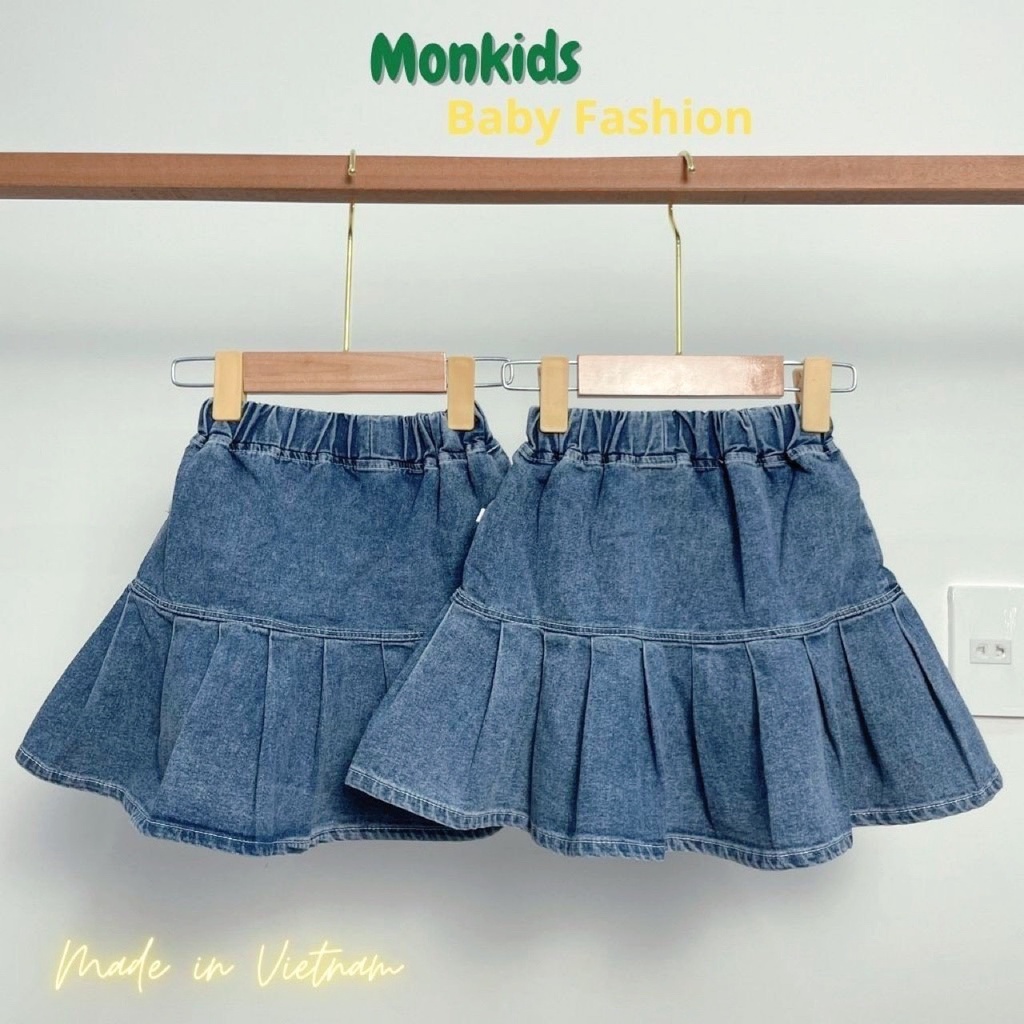 Chân váy cho bé gái, chan vay jean be gai, chân váy trẻ em Monkids xếp ly thời trang