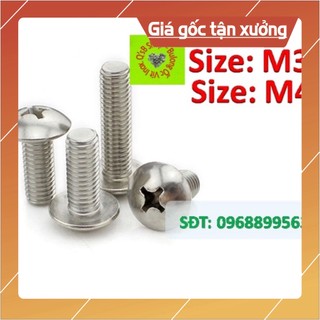 Vít inox đầu dù thân bulong, vít 4 cạnh đầu dù size m3 và m4 inox 201, inox 304 din ifii-27