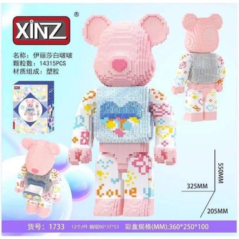 55CM][Bản đã fixed lỗi] MÔ HÌNH LẮP RÁP LEGO BEARBRICK GẤU LOVE, ĐƯỢC TẶNG KÈM ĐÈN VÀ BÚA