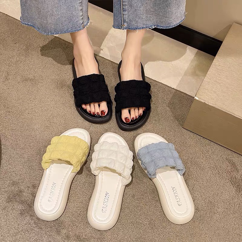 FREE SHIP Dép nữ quai ngang đế bánh mì quai da êm mềm