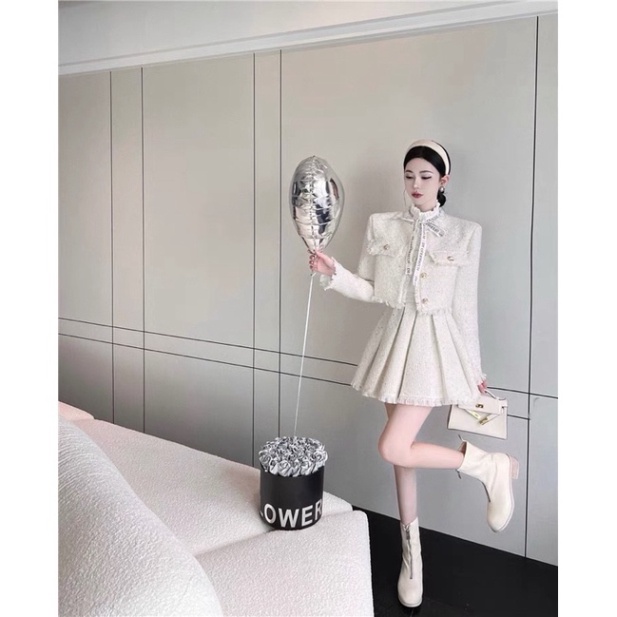 Áo dạ tweed và chân váy chữ A xoè dành cho nữ hàng quảng châu