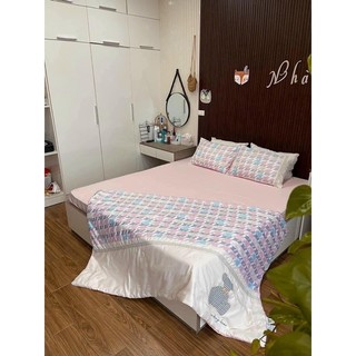 Bộ chăn ga gối phi lụa cánh én chăn chần bông