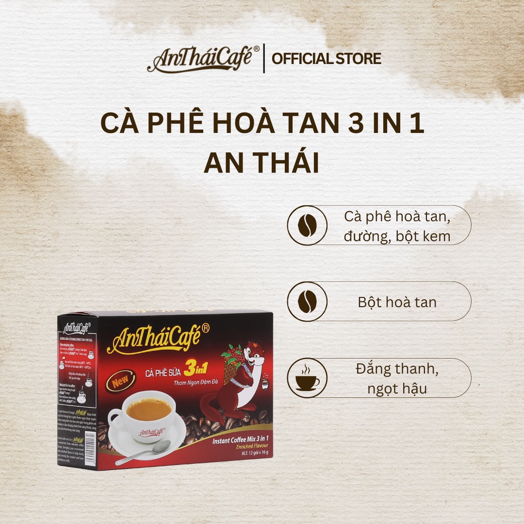 Cà phê sữa hòa tan 3in1 uống liền nguyên chất đậm vị An Thái Cafe 12 gói x 16gr