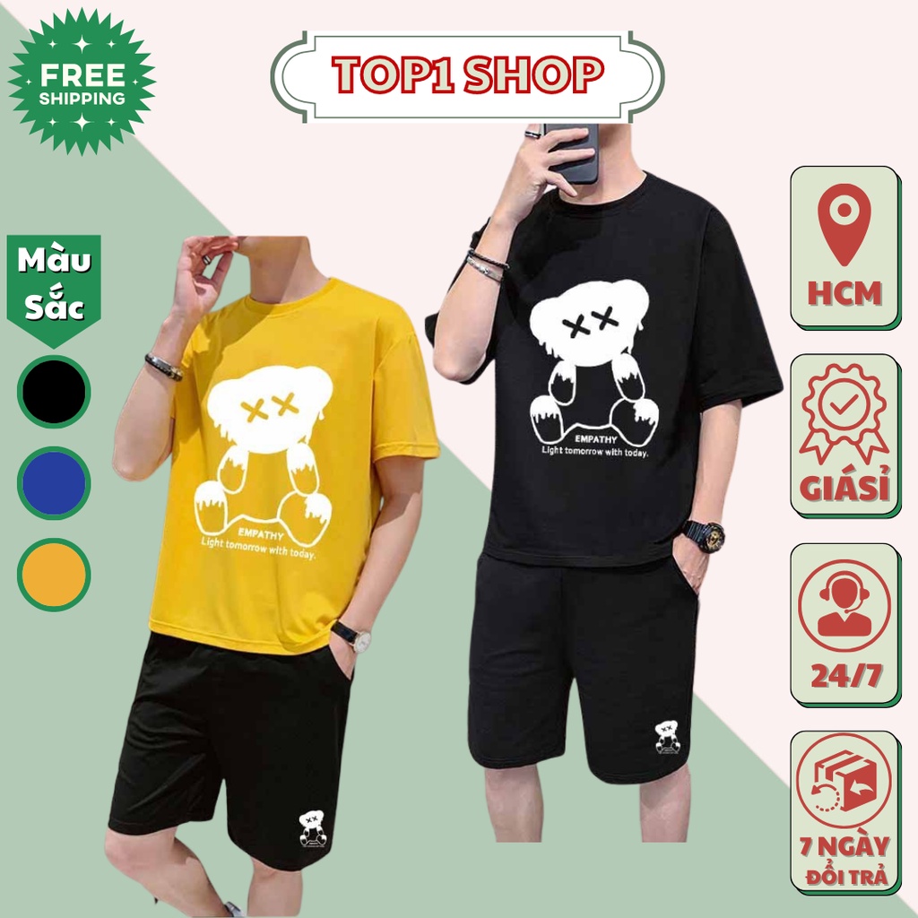 Bộ thể thao nam nữ gấu empathy đáng yêu siêu ngầu siêu đẹp _ Đồ Bộ mặc hè thoải mái co giãn thấm hút mồ hôi