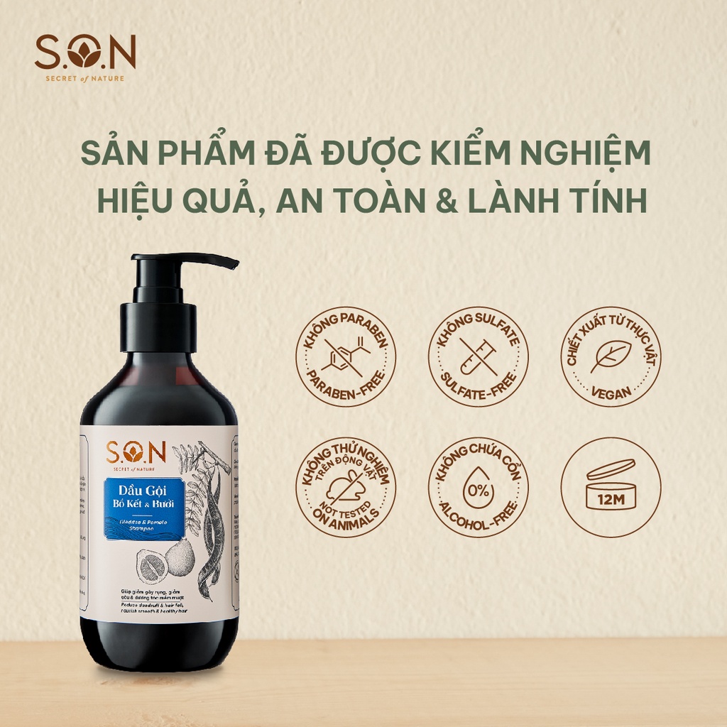 DẦU GỘI BỒ KẾT & BƯỞI S.O.N GIẢM GÃY RỤNG, GIẢM GÀU, DƯỠNG MƯỢT TÓC 250ML