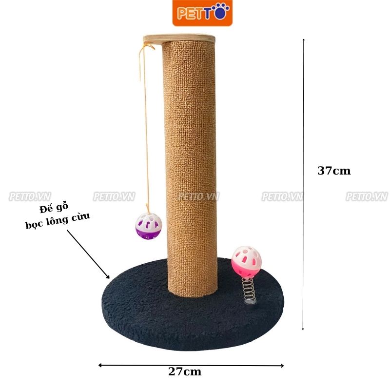 Trụ cào móng cho mèo PETTO cây cào móng cho mèo bằng gỗ KÈM ĐỒ CHƠI bóng chuông siêu xinh cho thú cưng  CT034